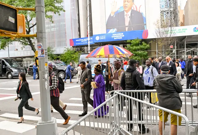 Arriving under a ceremonial umbrella during UNGA81 High-Level Week in New York