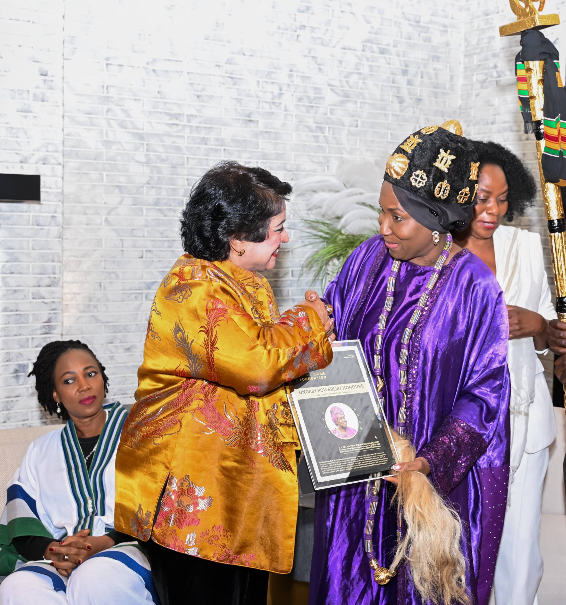 H.E. Rev. Dr. Princess Asie Kabuki Ocansey receiving her UNGA81 Powerlist Honours plaque, 100 Iconic Female World Leaders, in New York